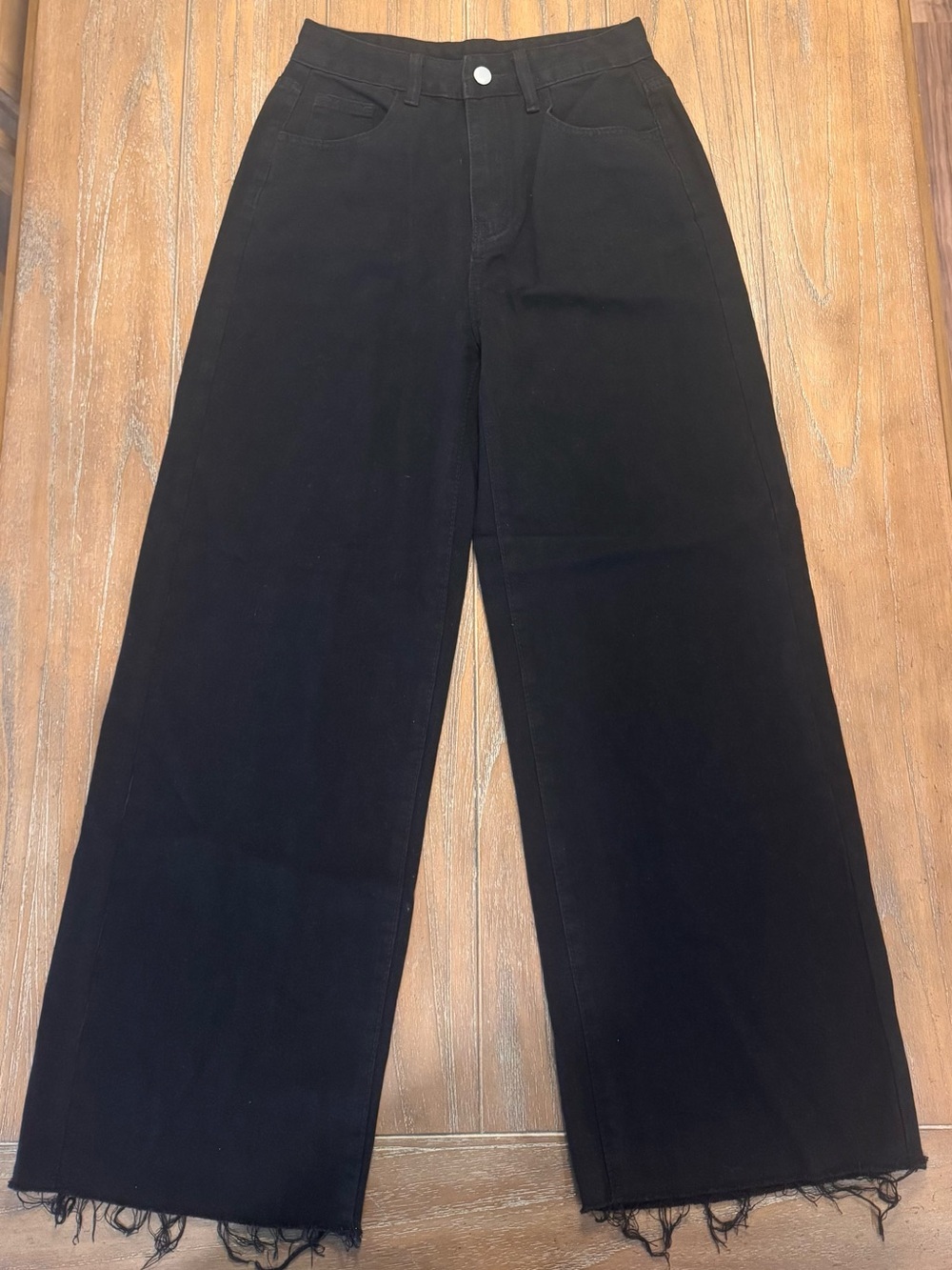 SHEIN Black Wide-Leg Chinos with Frayed Hem #60